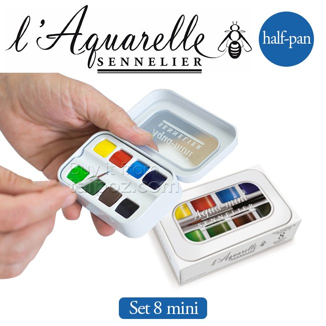 Màu nước hạng họa sĩ Sennelier Aquarelle, hộp halfpan mini 8 màu