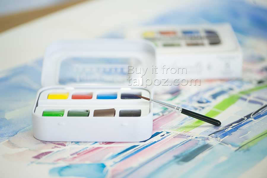 Màu nước hạng họa sĩ Sennelier Aquarelle, hộp halfpan mini 8 màu