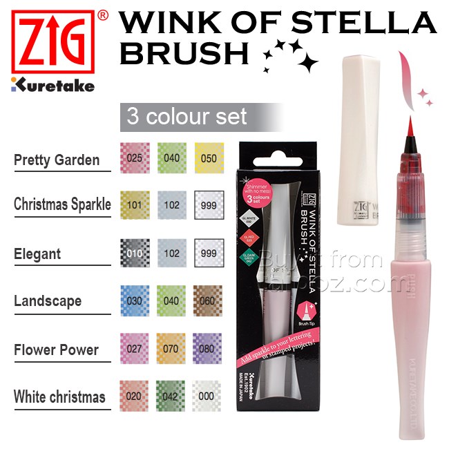 Bút kim tuyến ZIG Wink of Stella Brush, bộ 3 cây