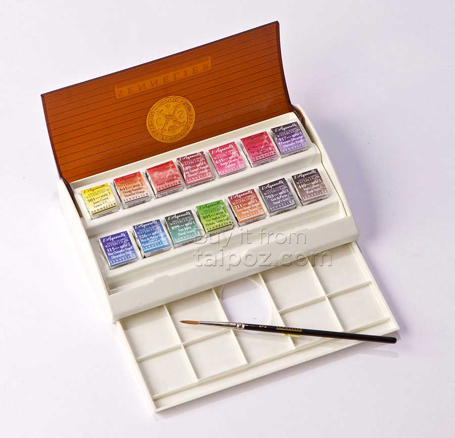 Màu nước hạng họa sĩ Sennelier Aquarelle, hộp halfpan 14 màu