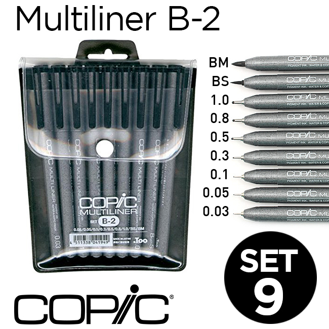 Bút đi nét Copic Multiliner, bộ 9 cây