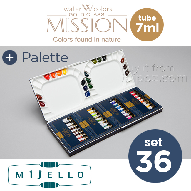 Màu nước Mijello Mission Gold, hộp 36 màu (tuýp 7ml) kèm palette