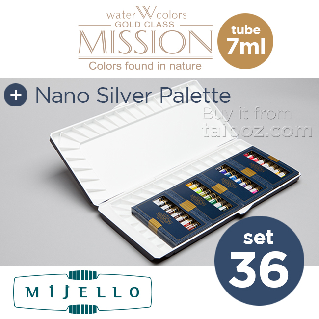 Màu nước Mijello Mission Gold, hộp 36 màu (tuýp 7ml) kèm palette Silver Nano