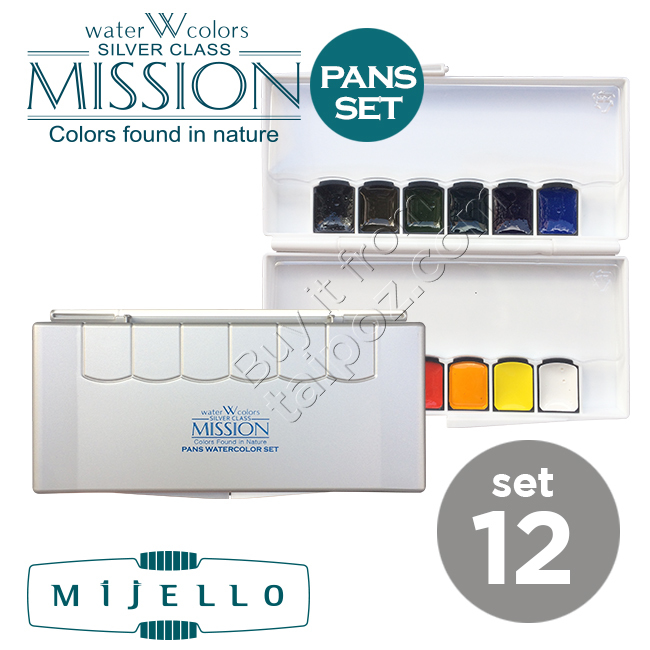 Màu nước Mijello Mission Silver Pan, hộp 12 màu