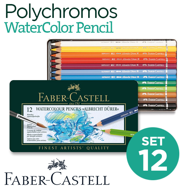 Bộ chì màu nước Faber Castell Albrecht Dürer 12 cây, hộp thiếc