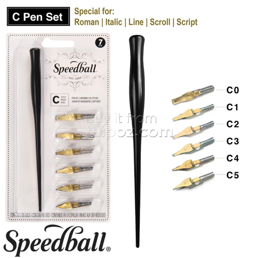 Bút chấm mực Speedball - bộ C Pen (6 ngòi flat)