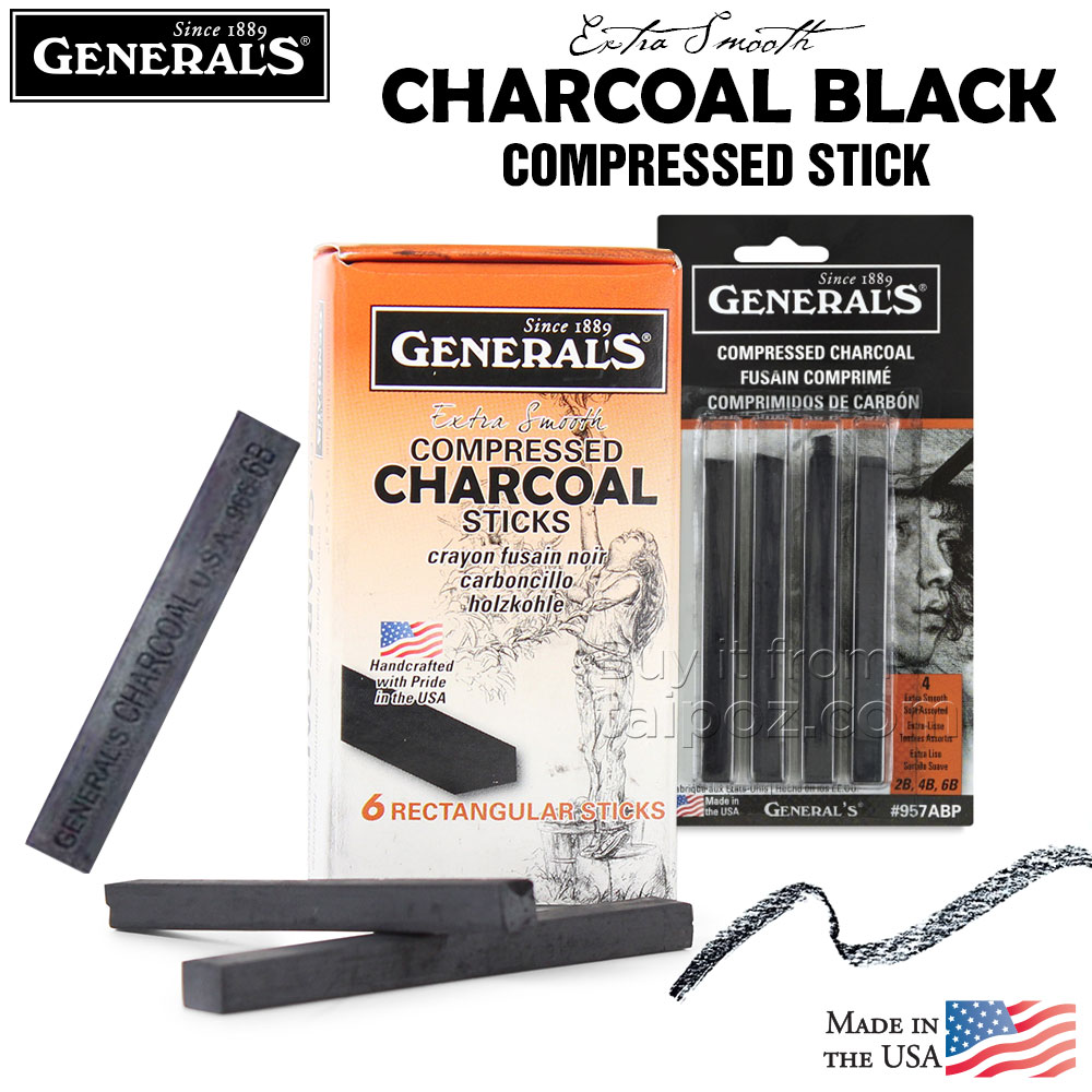 Chì than thỏi General's Compressed Charcoal, Black
