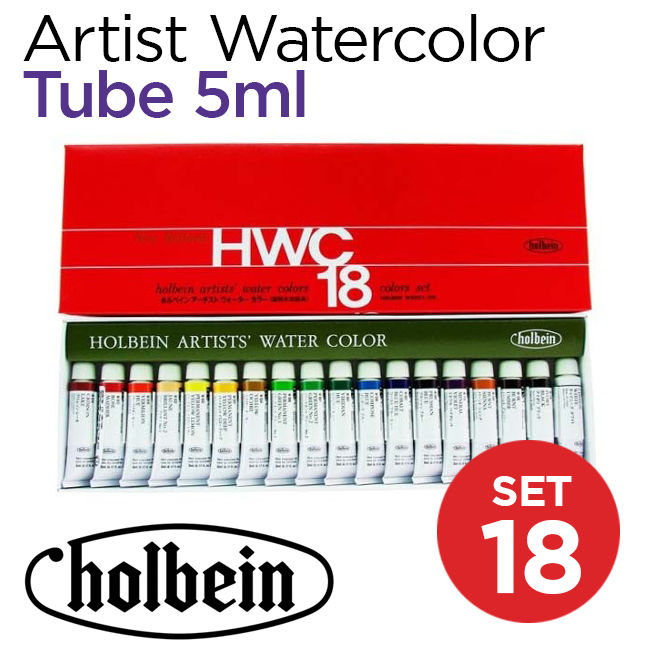 Màu nước Holbein Artist, tuýp 5ml, hộp 18 màu