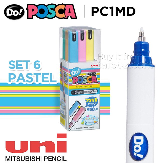 Bút vẽ trên nhiều chất liệu Uni Do! Posca PC1MD, bộ 6 màu Pastel