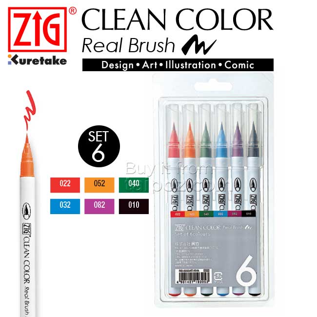 Bút lông ZIG Clean Color Real Brush, bộ 6 màu chủ đề