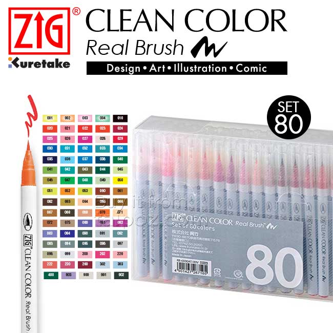 Bút lông Zig Clean Color Real Brush, bộ 80 màu