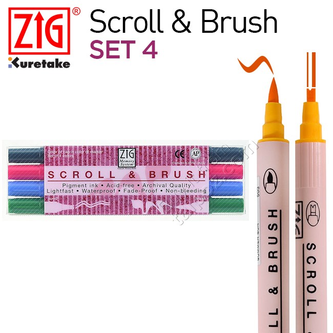 Bút Zig Scroll & Brush, bộ 4 cây