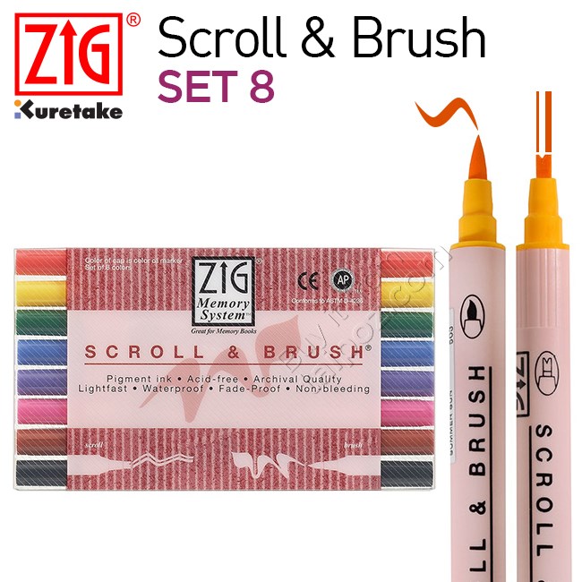 Bút Zig Scroll & Brush, bộ 8 cây