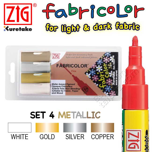 Bút vẽ trên vải ZIG Fabricolor, bộ 4 cây Metallic