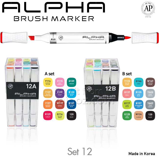 Bút marker Alpha Brush bộ 12