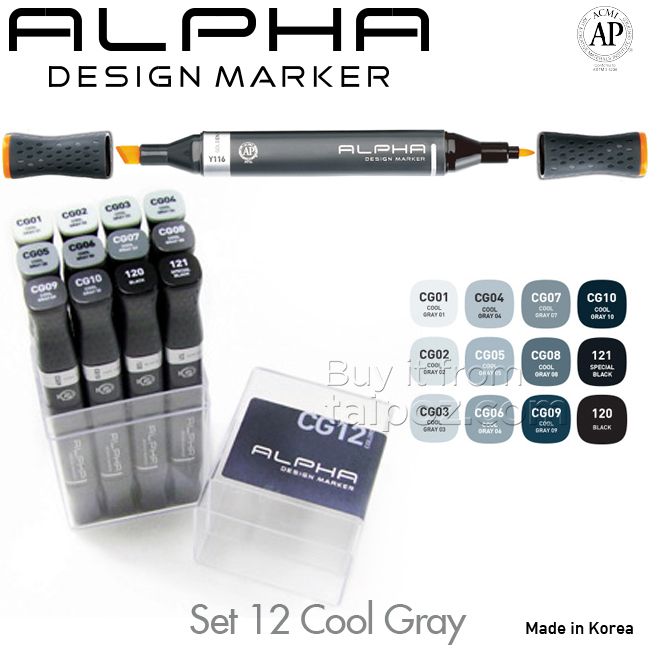 Bút marker Alpha Design bộ 12 Cool Gray
