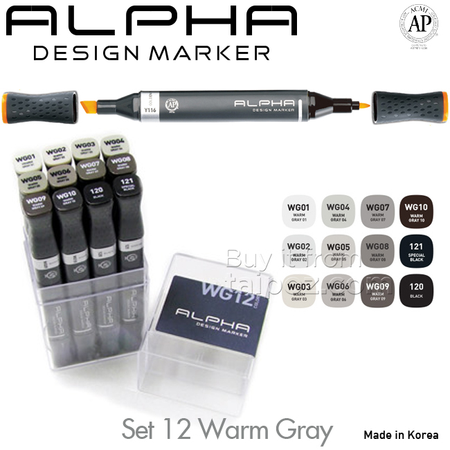 Bút marker Alpha Design bộ 12 Warm Gray