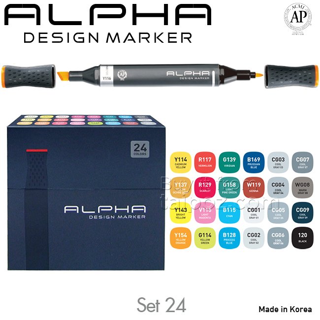 Bút marker Alpha Design bộ 24