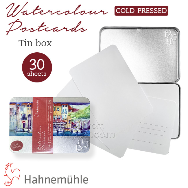 Giấy màu nước Hahnemuhle cold-pressed khổ postcard, hộp thiếc