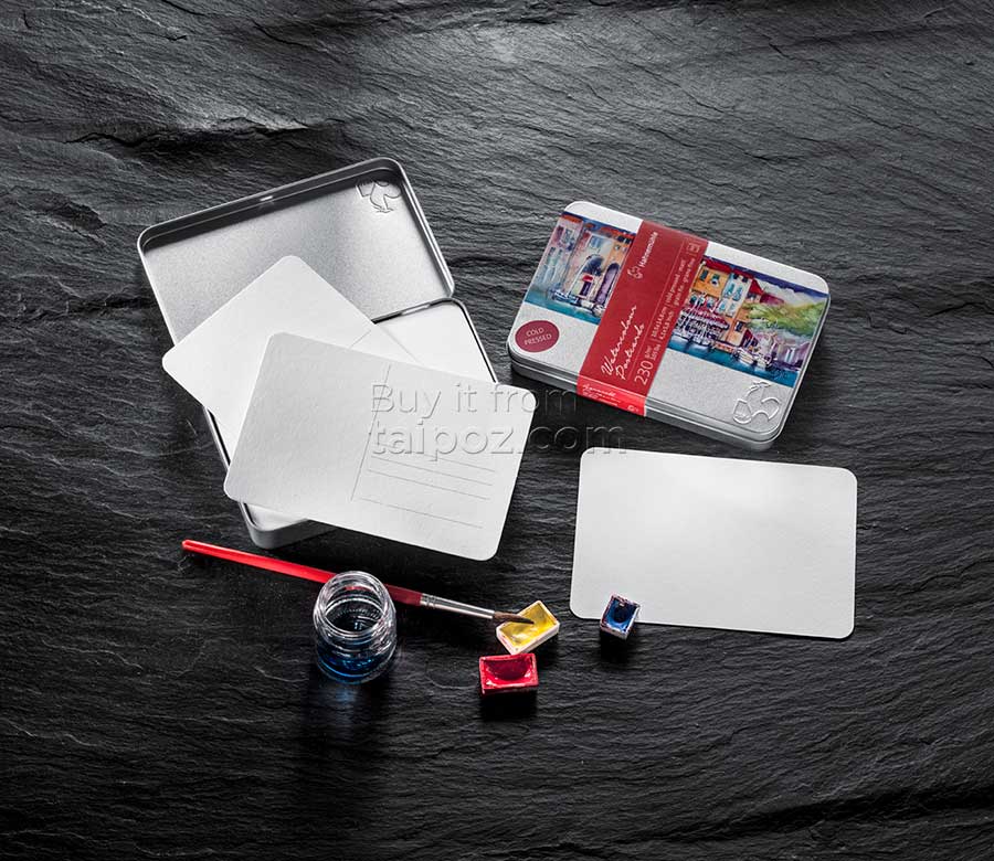 Giấy màu nước Hahnemuhle cold-pressed khổ postcard, hộp thiếc