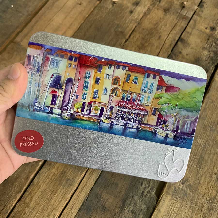 Giấy màu nước Hahnemuhle cold-pressed khổ postcard, hộp thiếc