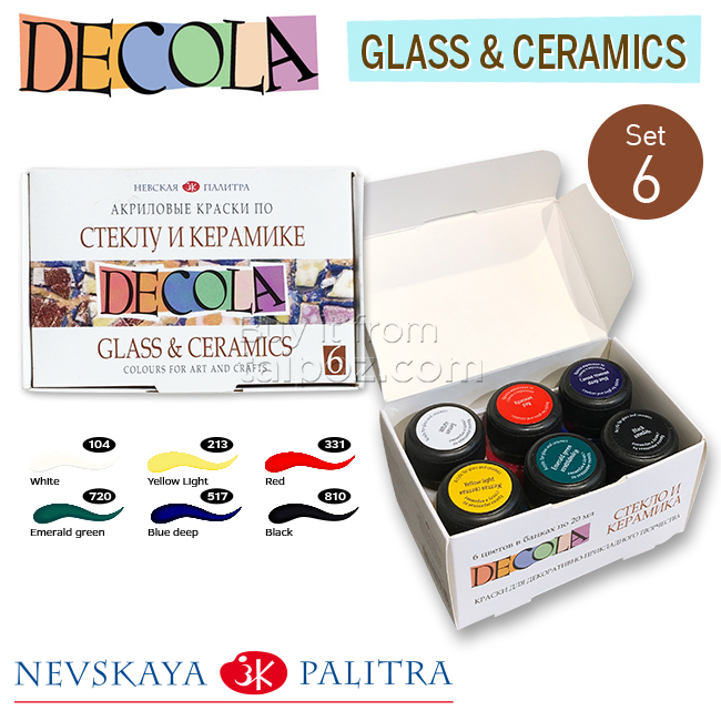 Màu vẽ trên gốm sứ & thủy tinh Decola, bộ 6 màu