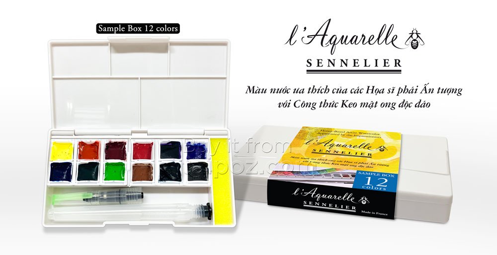 Màu nước hạng họa sĩ Sennelier Aquarelle, hộp sample 12 màu