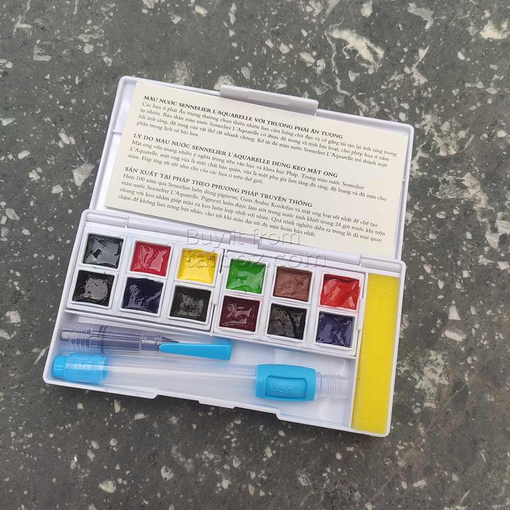 Màu nước hạng họa sĩ Sennelier Aquarelle, hộp sample 12 màu