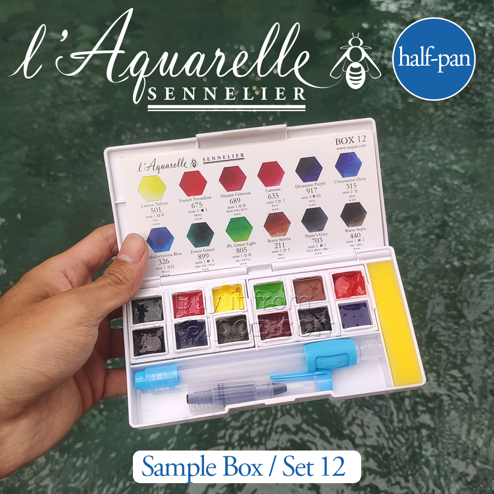 Màu nước hạng họa sĩ Sennelier Aquarelle, hộp sample 12 màu