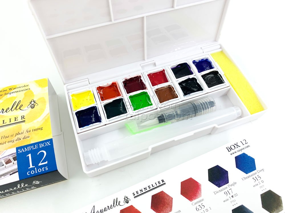 Màu nước hạng họa sĩ Sennelier Aquarelle, hộp sample 12 màu