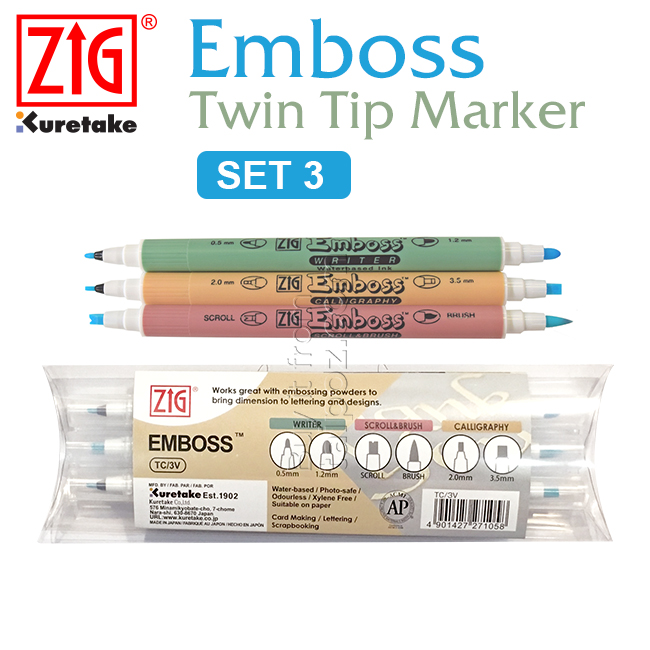 Bút vẽ keo embossing Zig Emboss Twin Tip, bộ 3 cây