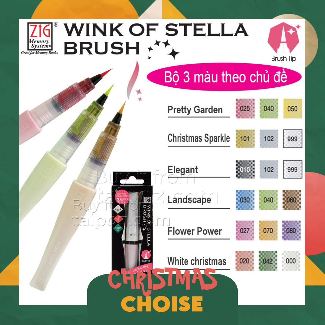 Bút kim tuyến ZIG Wink of Stella Brush, bộ 3 cây