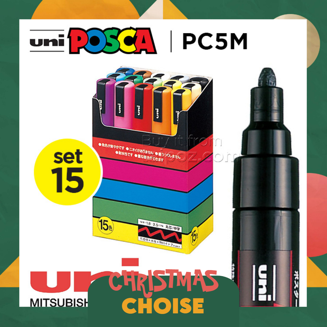 Bút vẽ trên nhiều chất liệu Uni Posca PC5M - bộ 15 cây