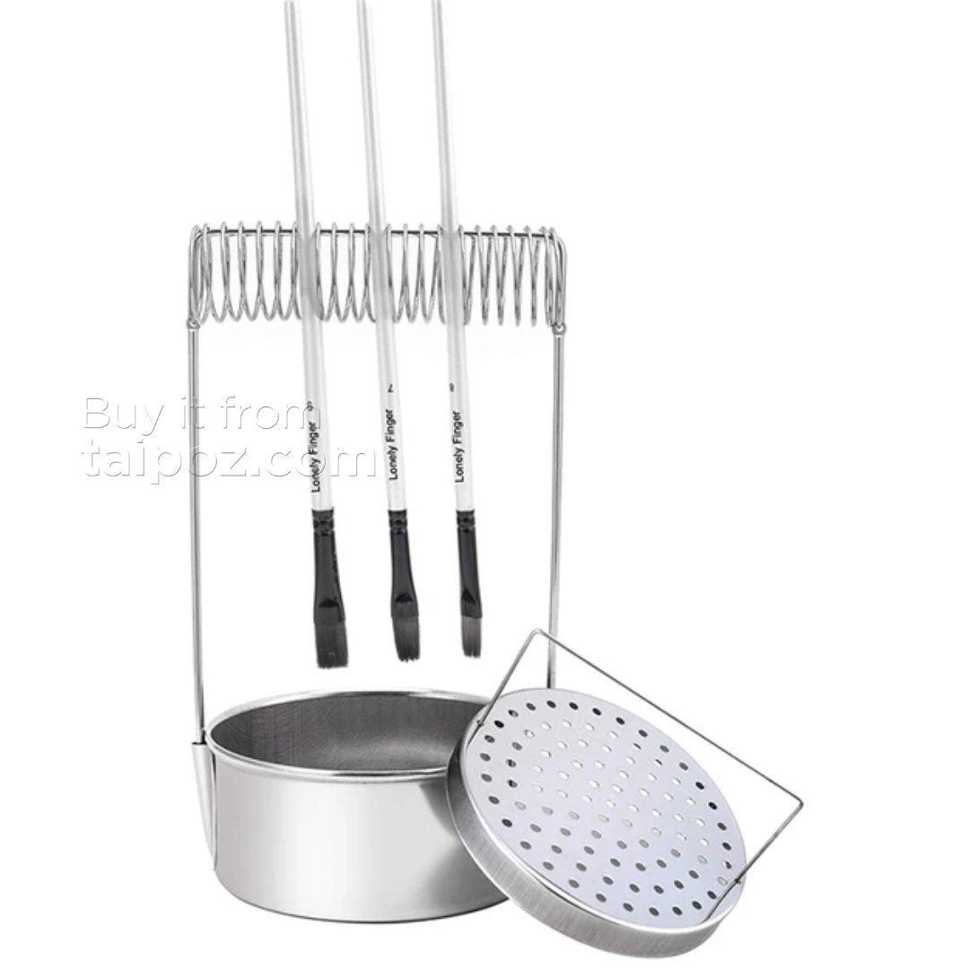 Xô inox đựng dung môi rửa cọ vẽ sơn dầu, kèm giá treo