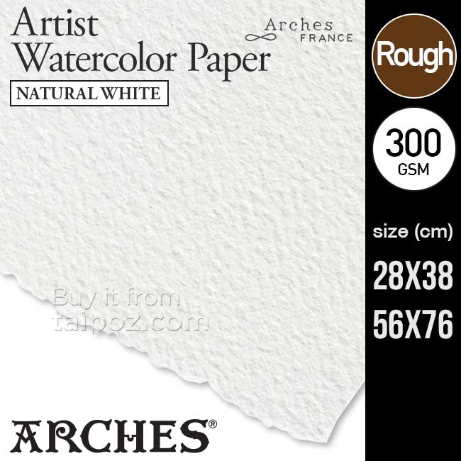 Giấy vẽ màu nước Arches, Natural White, 300gsm rough, 22"x 30"