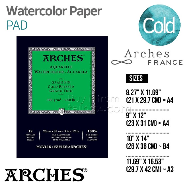 Sổ vẽ màu nước Arches, Natural White, cold-pressed, gáy keo