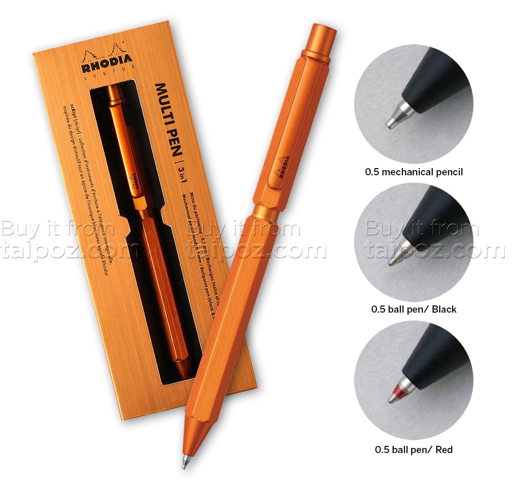 Bút bi bấm đa năng Rhodia Multipen 3-in-1, thân kim loại