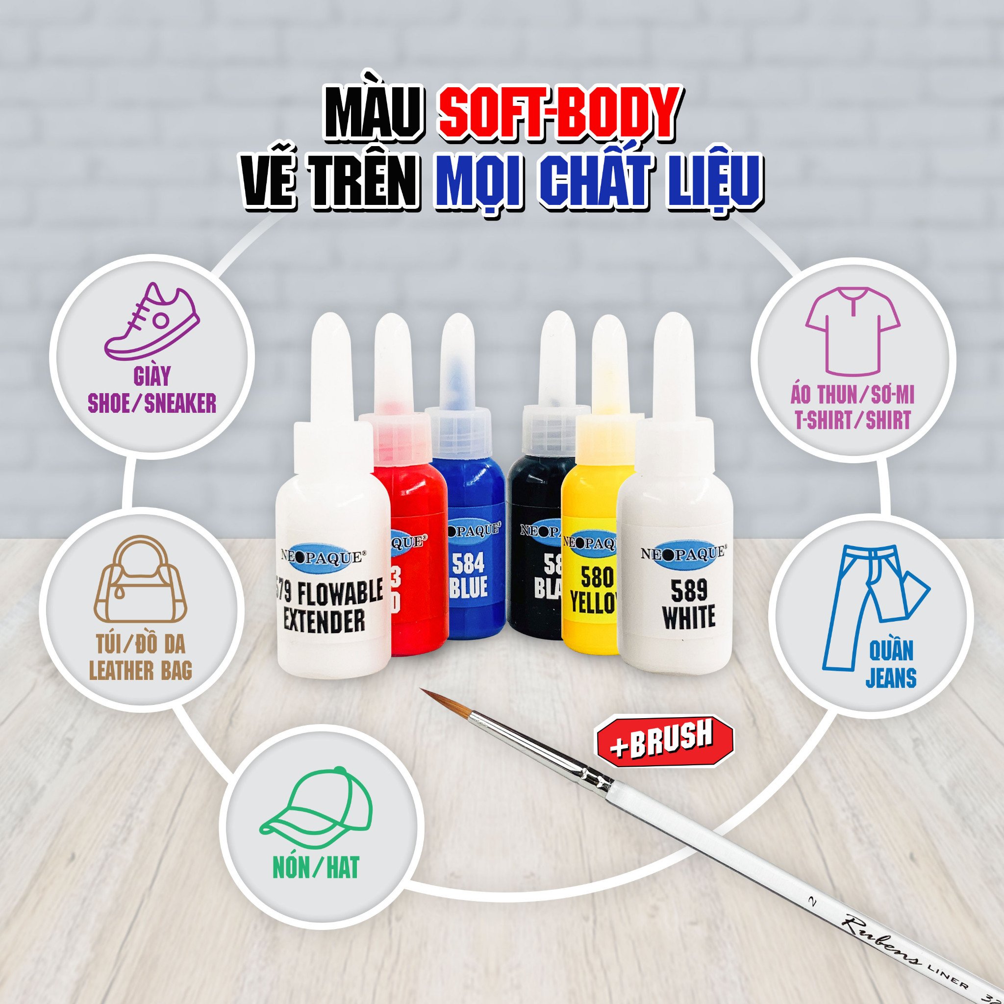Bộ màu acrylic soft body Kustome kèm cọ